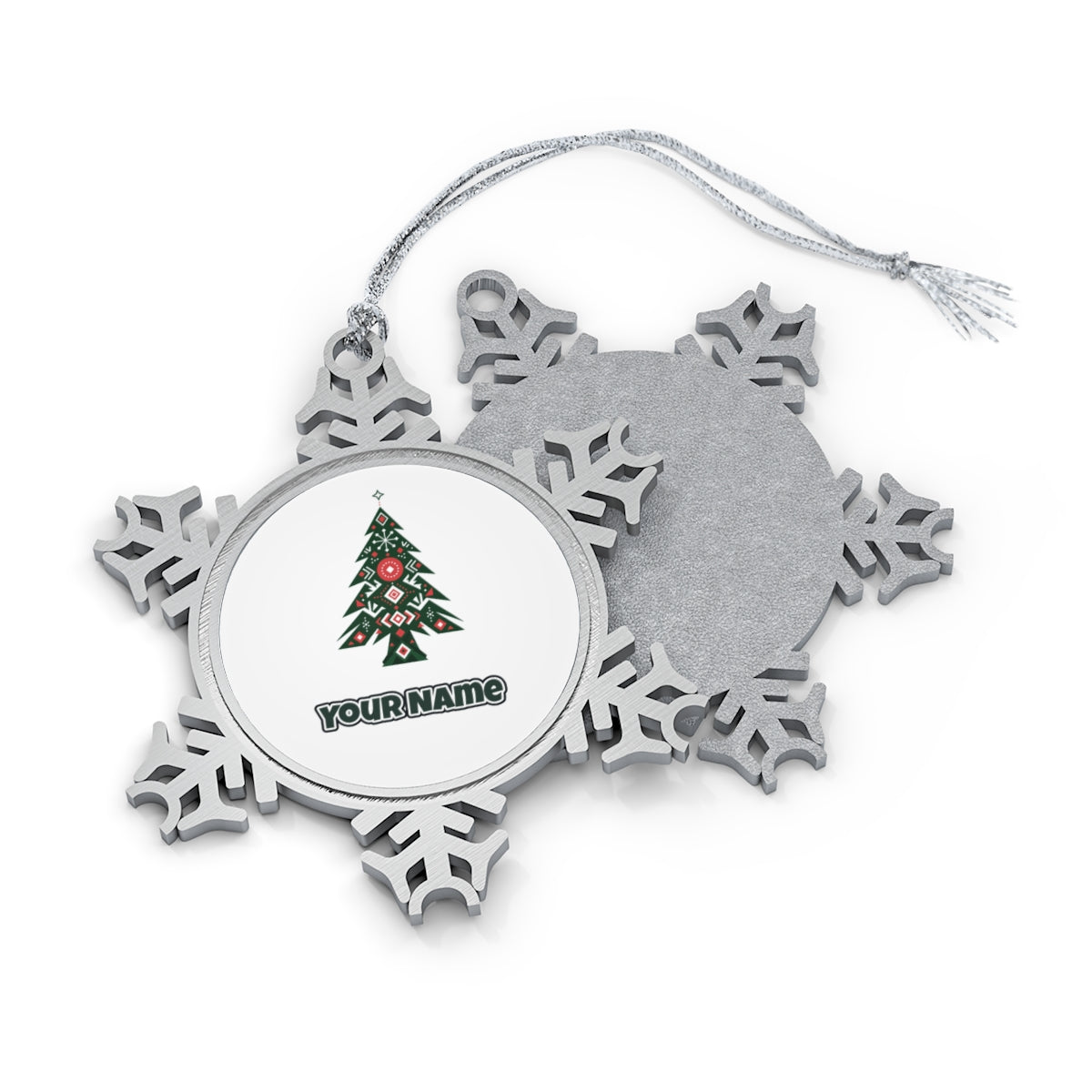 Nordic Folk Christmas Tree Personalised Pewter Christmas Ornament