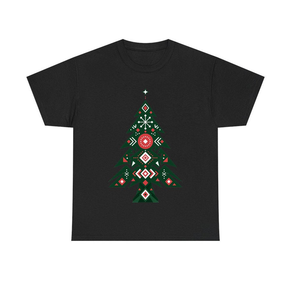Nordic Folk Evergreen personalised Christmas T-shirt in black