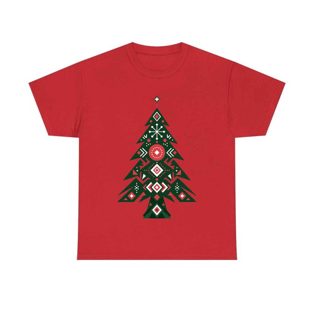 Nordic Folk Evergreen personalised Christmas T-shirt in red