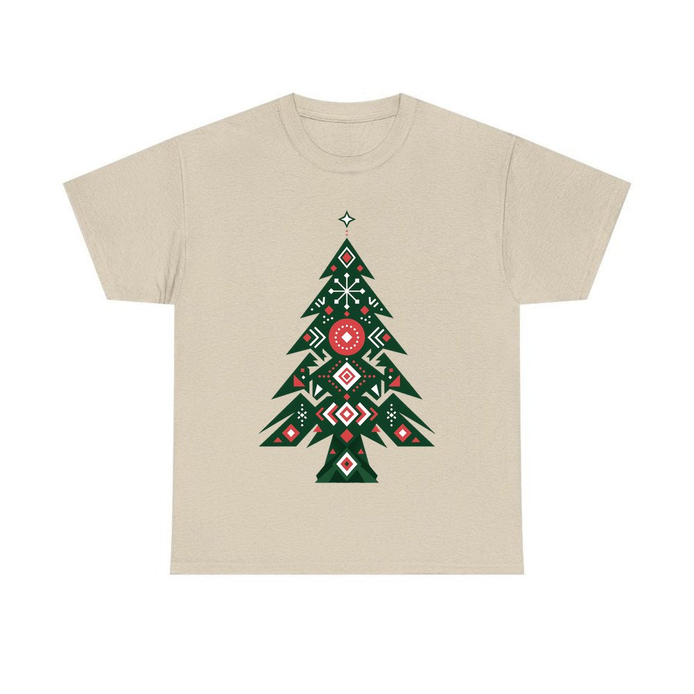Nordic Folk Evergreen personalised Christmas T-shirt in sand