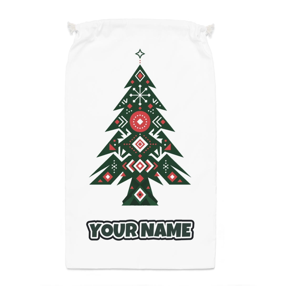 Nordic Folk Evergreen Santa sack laid flat, showing the full print
