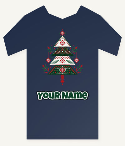 Nordic Folk Christmas Tree Personalised Kids Tee and Baby Bodysuit