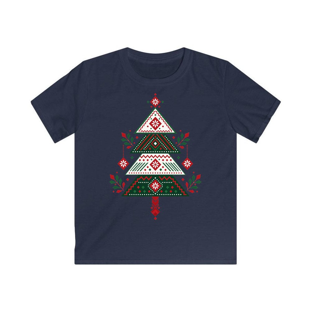 Nordic Folk Christmas Tree personalised kids Christmas tee in navy