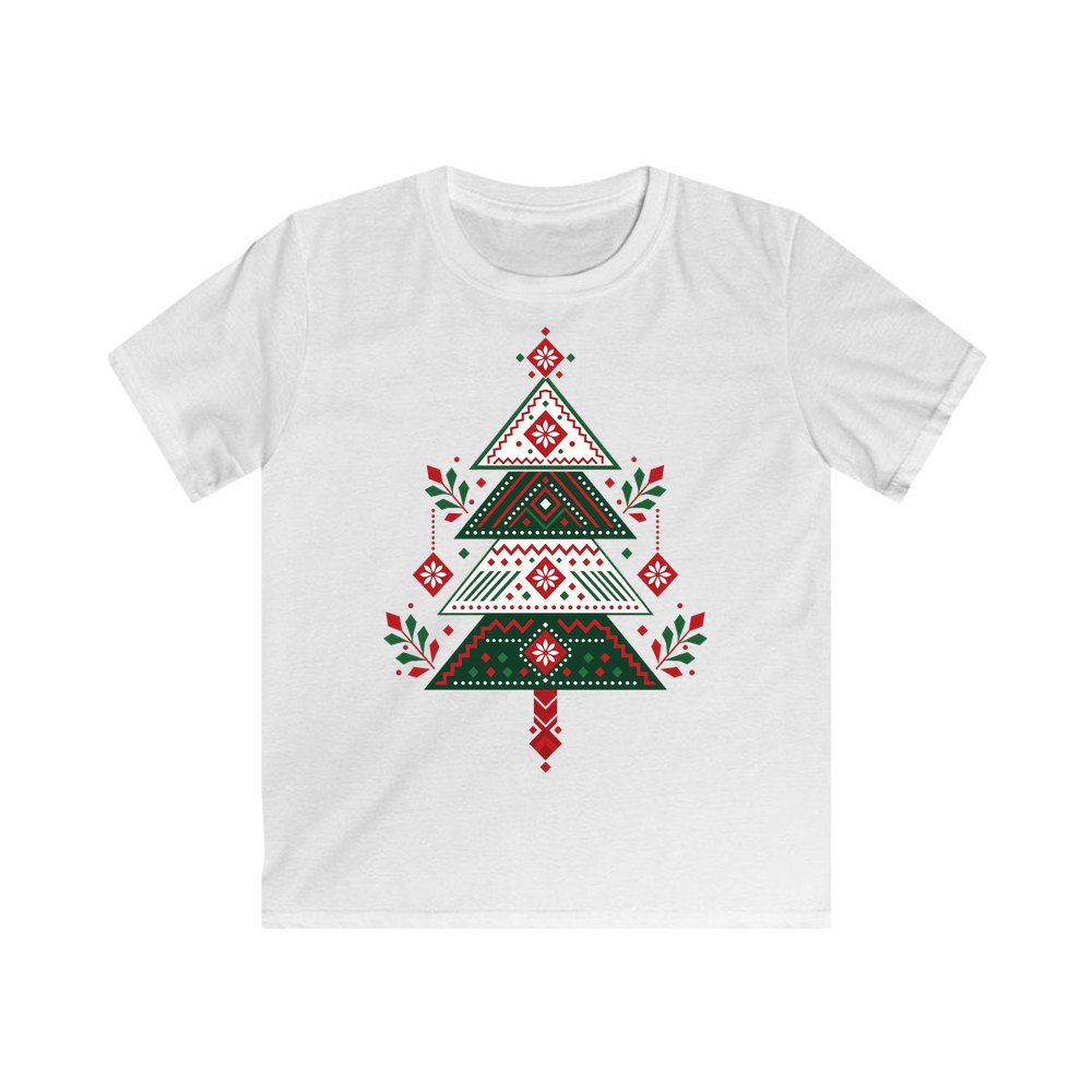 Nordic Folk Christmas Tree personalised kids Christmas tee in white