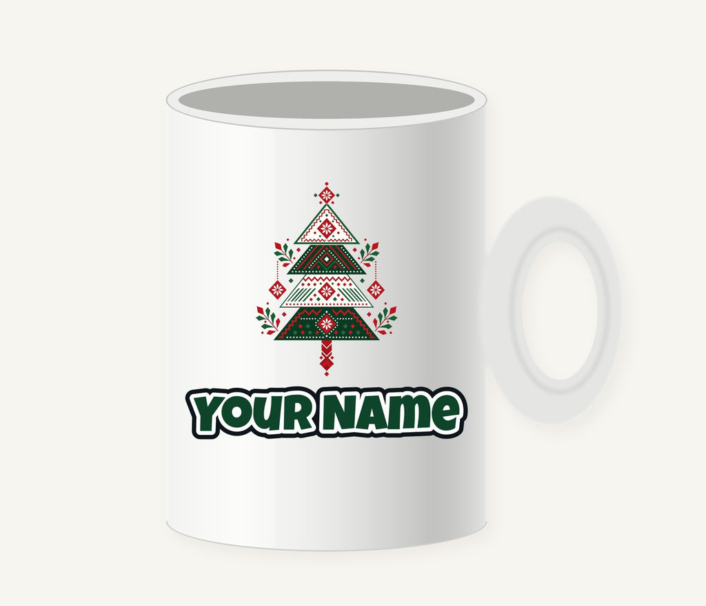Nordic Folk Christmas Tree Personalised Christmas Mug