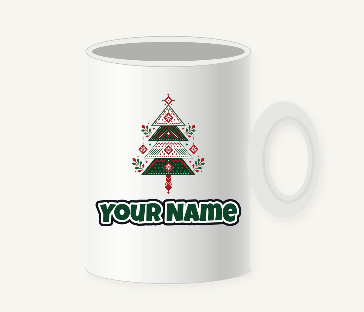 Nordic Folk Christmas Tree Personalised Christmas Mug