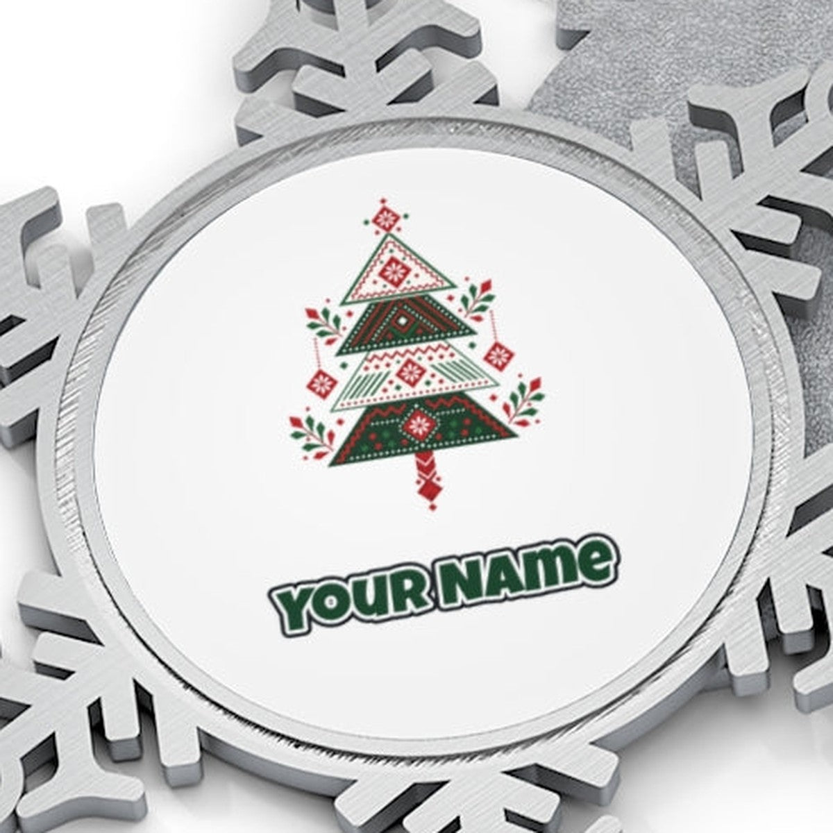 Nordic Folk Christmas Tree Personalised Pewter Christmas Ornament