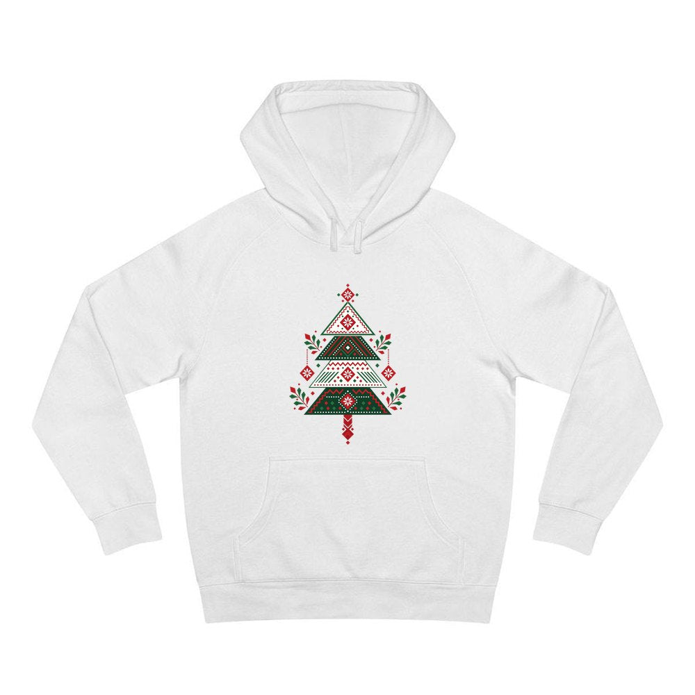 Nordic Folk Christmas Tree personalised Christmas hoodie in white