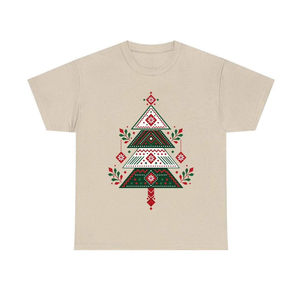 Nordic Folk Christmas Tree personalised Christmas T-shirt in sand