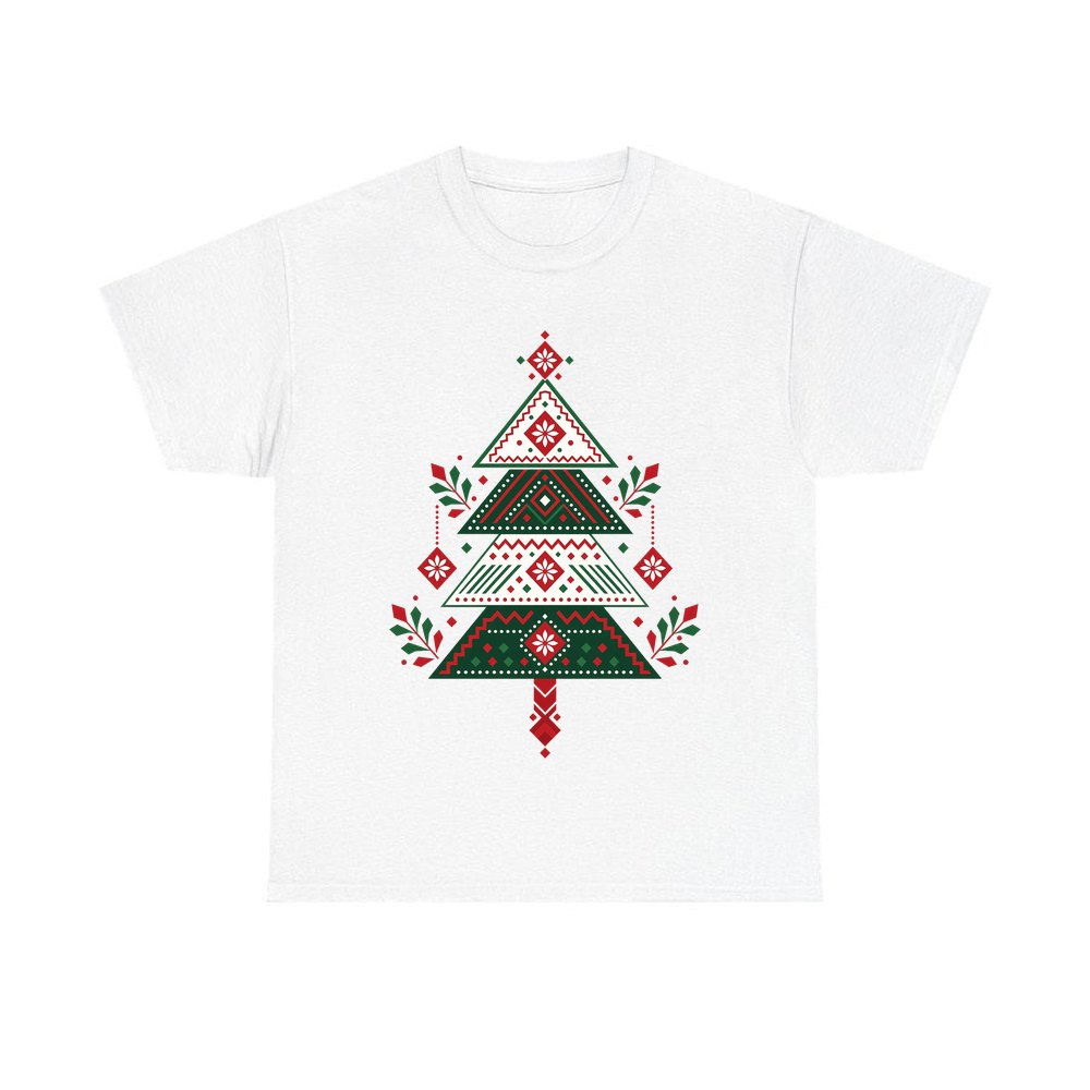 Nordic Folk Christmas Tree personalised Christmas T-shirt in white
