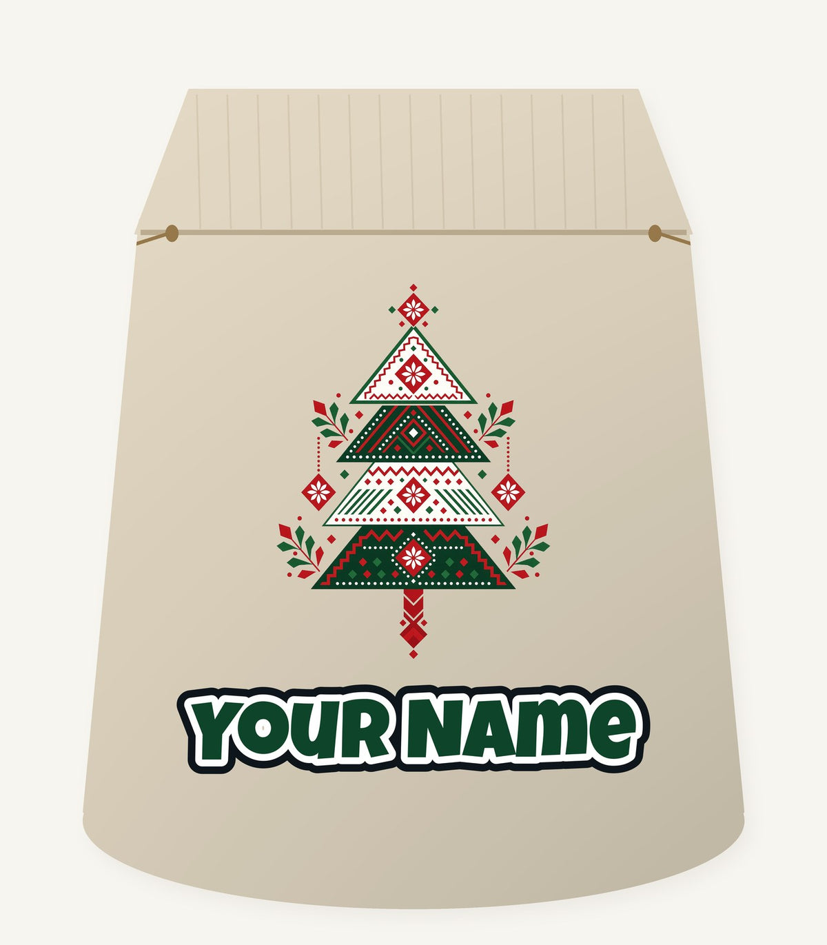 Nordic Folk Christmas Tree Personalised Santa Sack