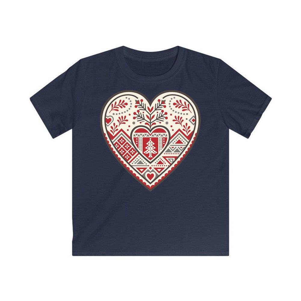 Nordic Folk Heart personalised kids Christmas tee in navy