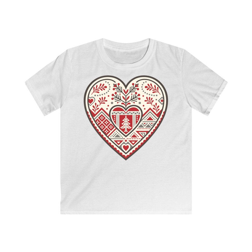 Nordic Folk Heart personalised kids Christmas tee in white