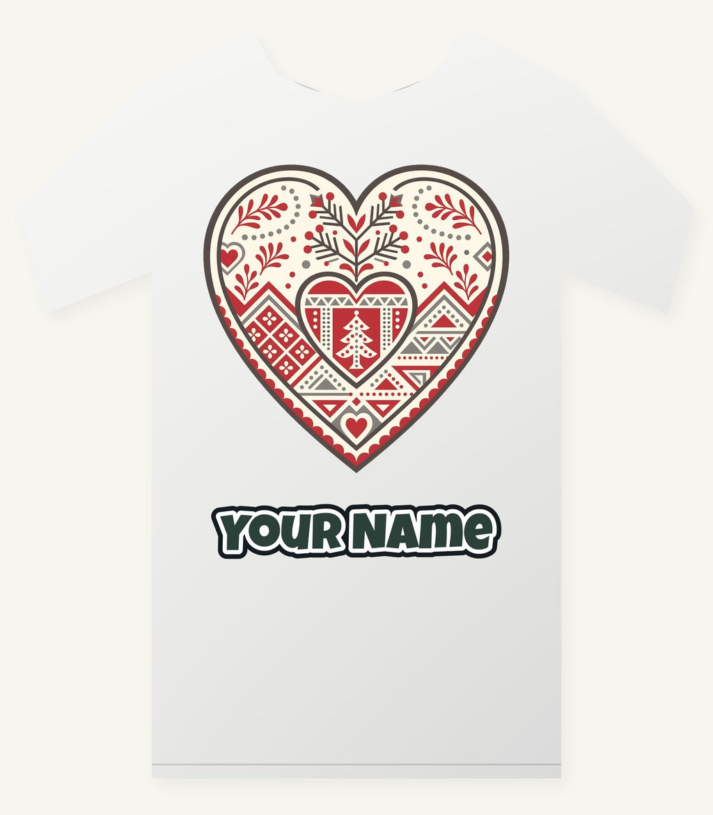 Nordic Folk Heart Personalised Christmas T-Shirt and Hoodie