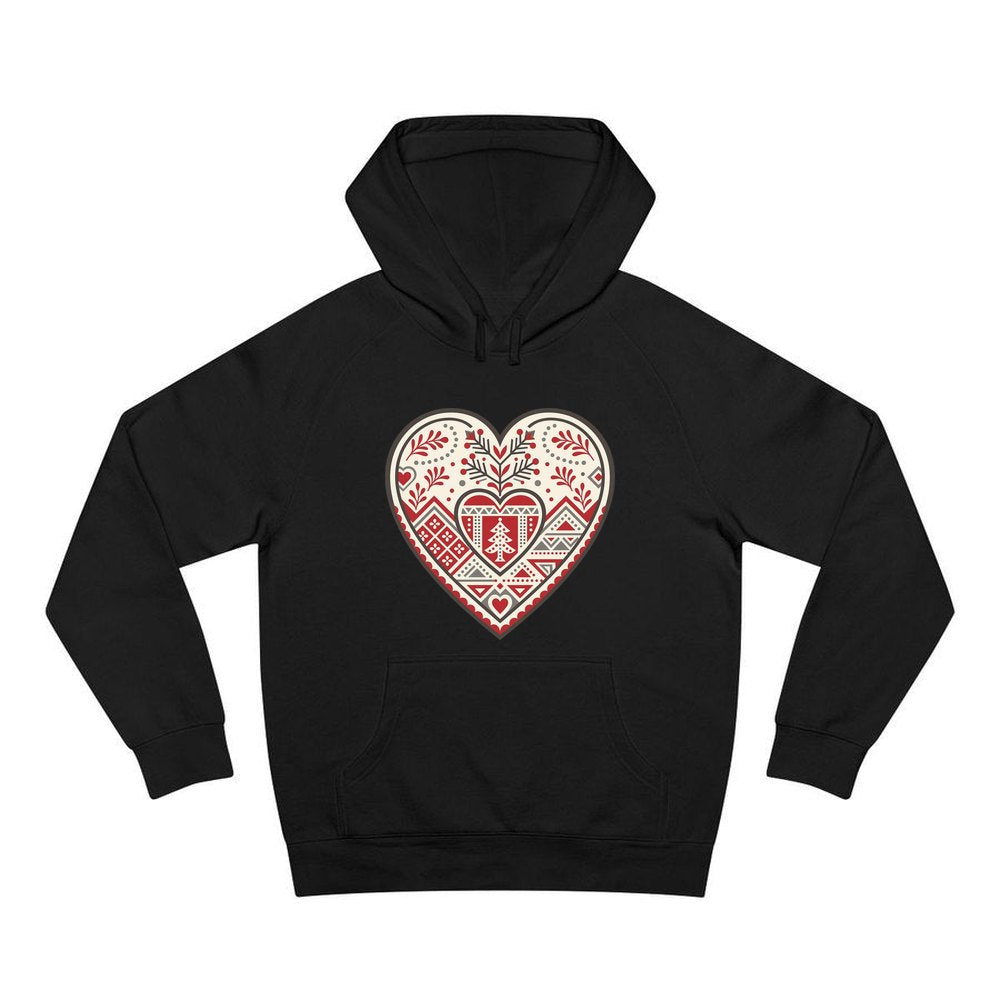 Nordic Folk Heart personalised Christmas hoodie in black