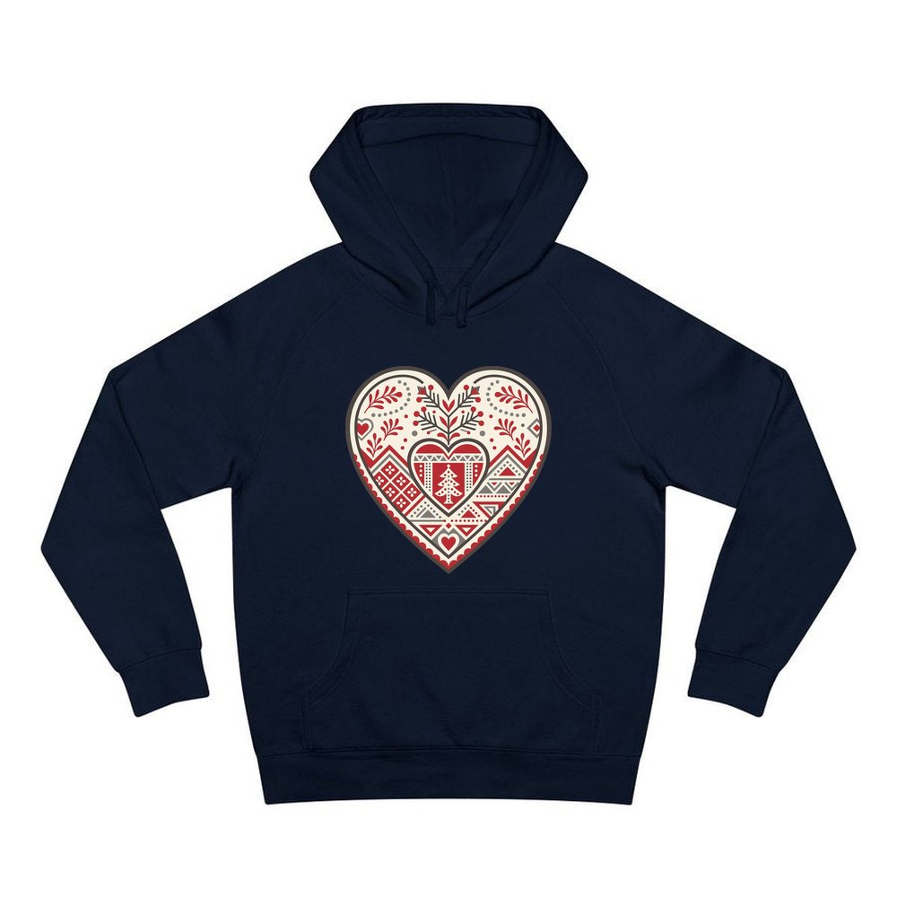 Nordic Folk Heart personalised Christmas hoodie in navy