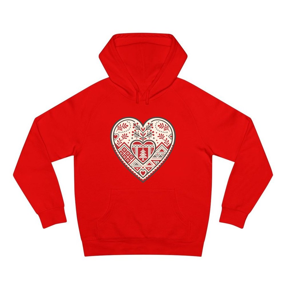 Nordic Folk Heart personalised Christmas hoodie in red