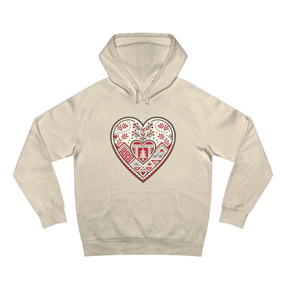 Nordic Folk Heart personalised Christmas hoodie in sand
