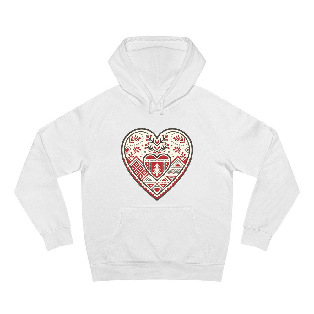 Nordic Folk Heart personalised Christmas hoodie in white
