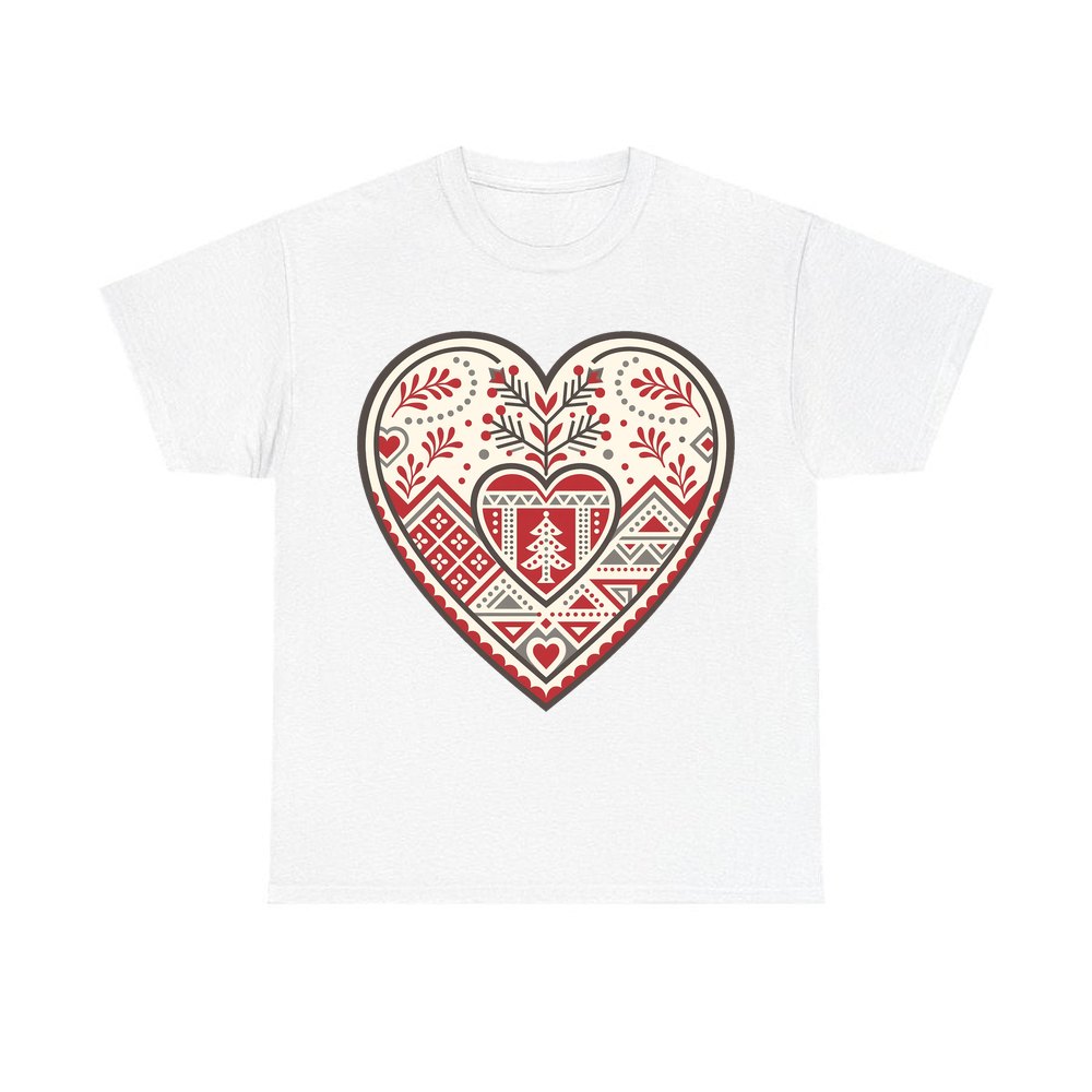 Nordic Folk Heart personalised Christmas T-shirt in white