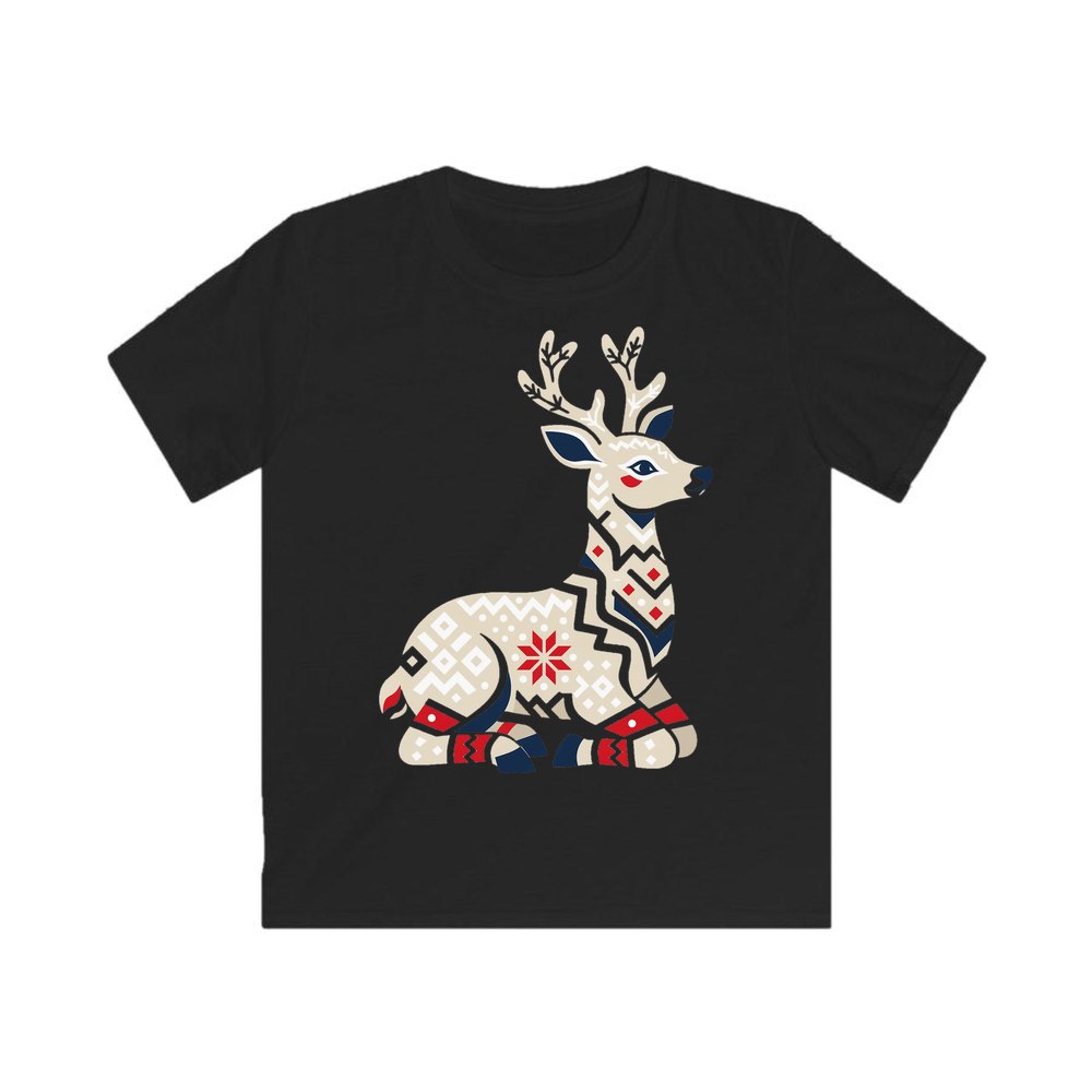 Nordic Folk Reindeer personalised kids Christmas tee in black