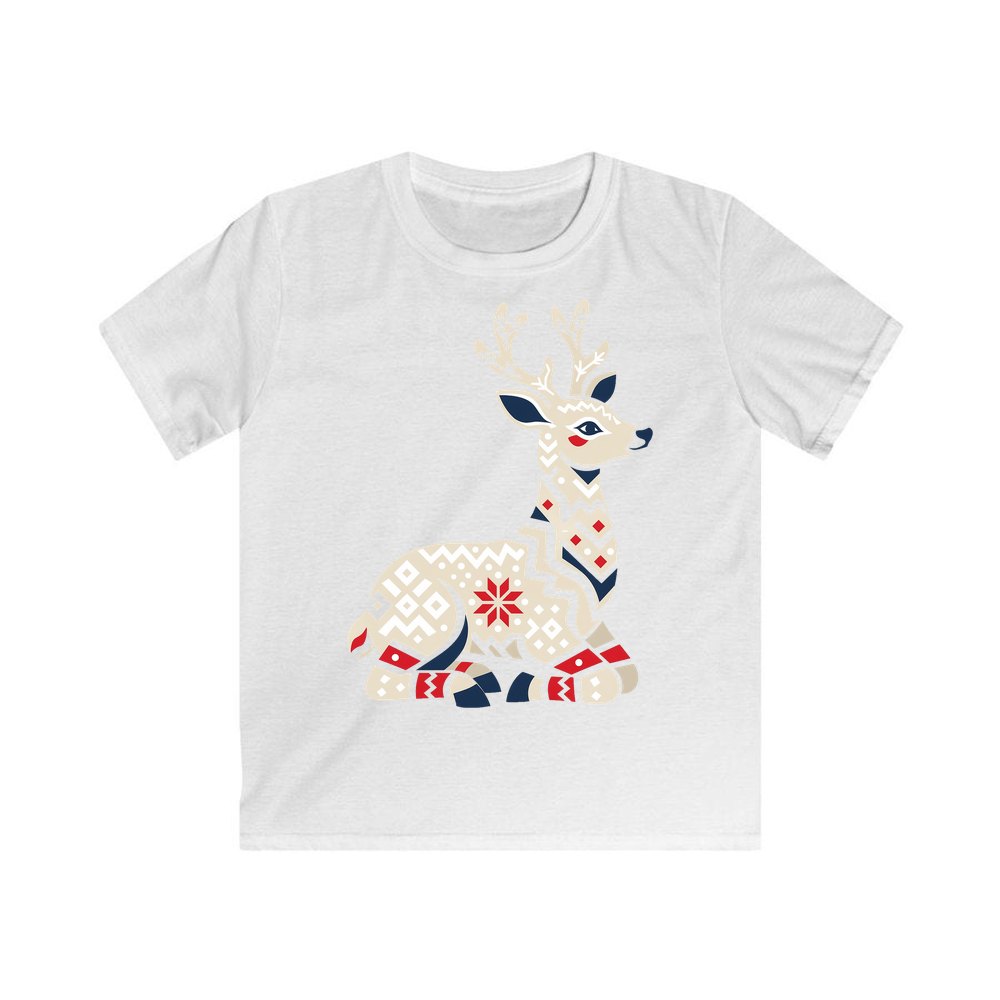 Nordic Folk Reindeer personalised kids Christmas tee in white