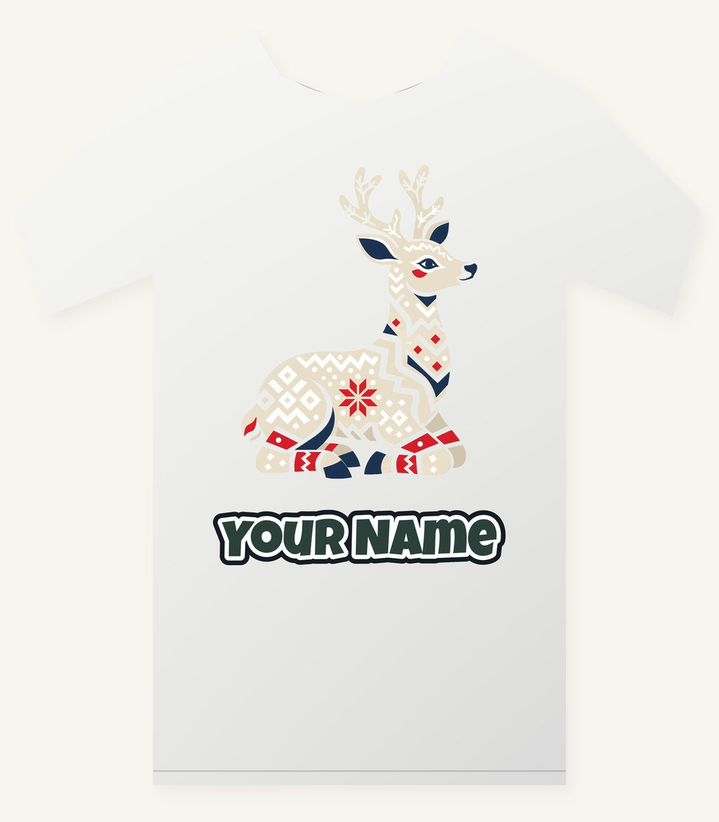 Nordic Folk Reindeer Personalised Christmas T-Shirt and Hoodie