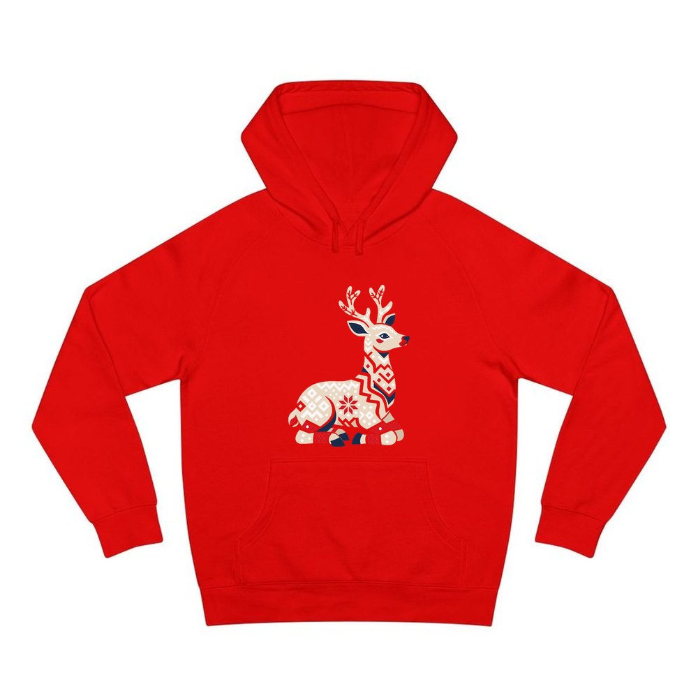 Nordic Folk Reindeer personalised Christmas hoodie in red