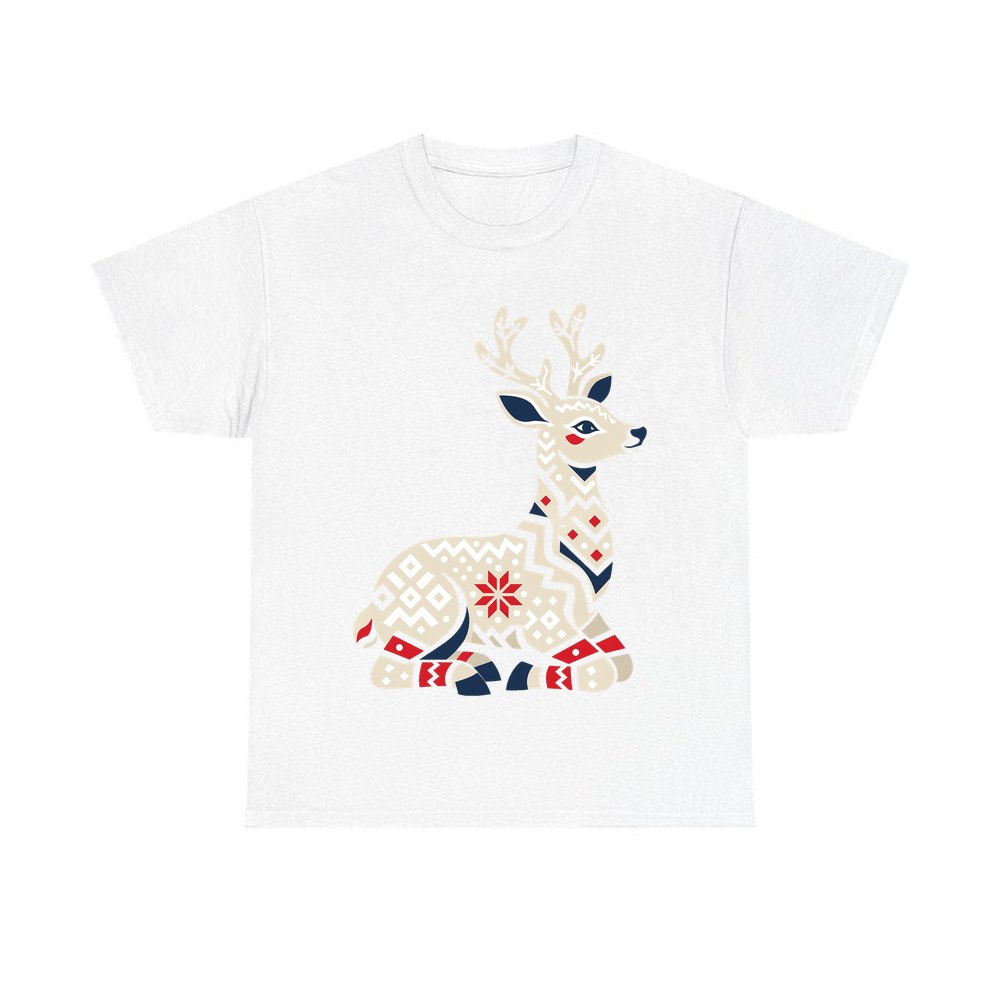 Nordic Folk Reindeer personalised Christmas T-shirt in white