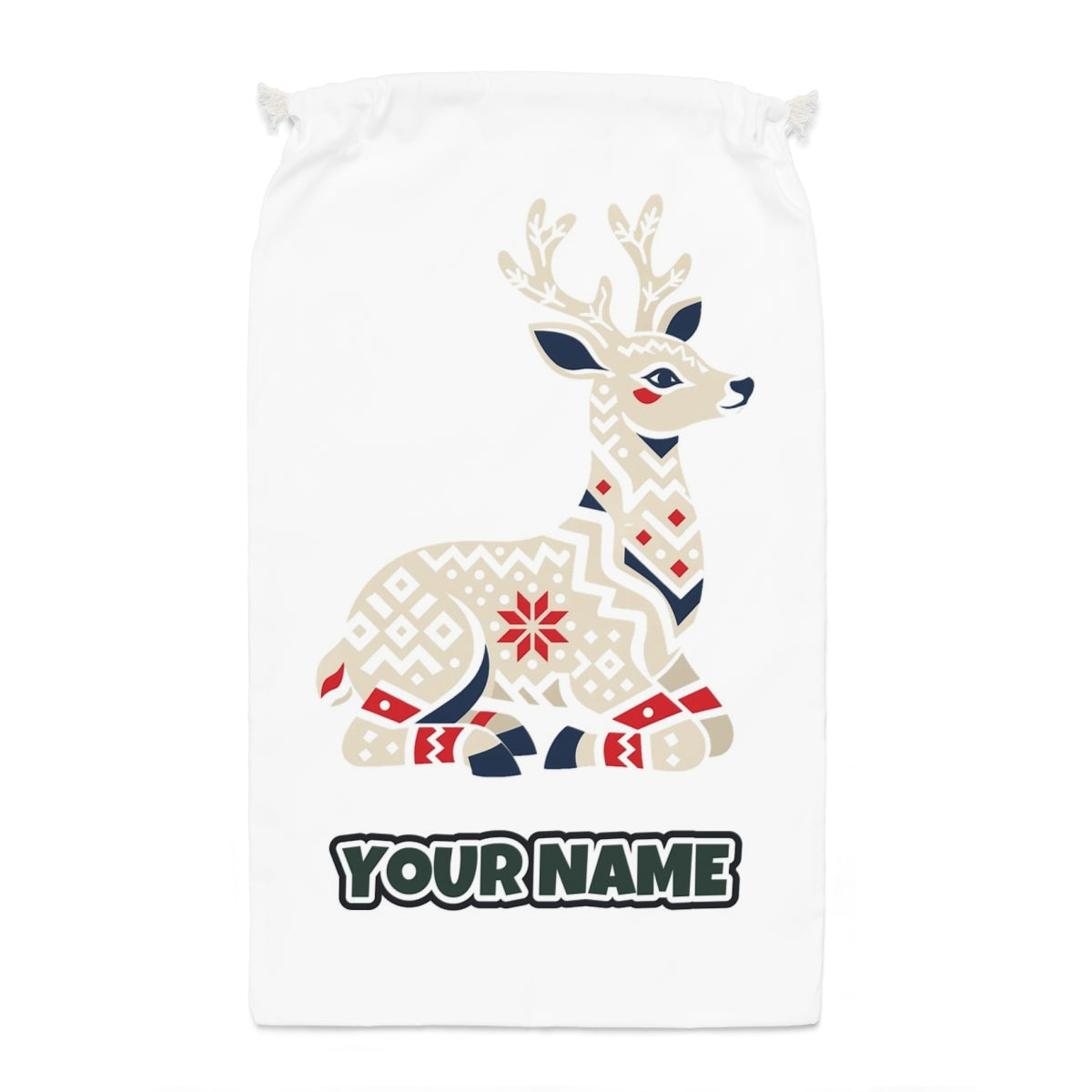 Nordic Folk Reindeer Santa sack laid flat, showing the full print