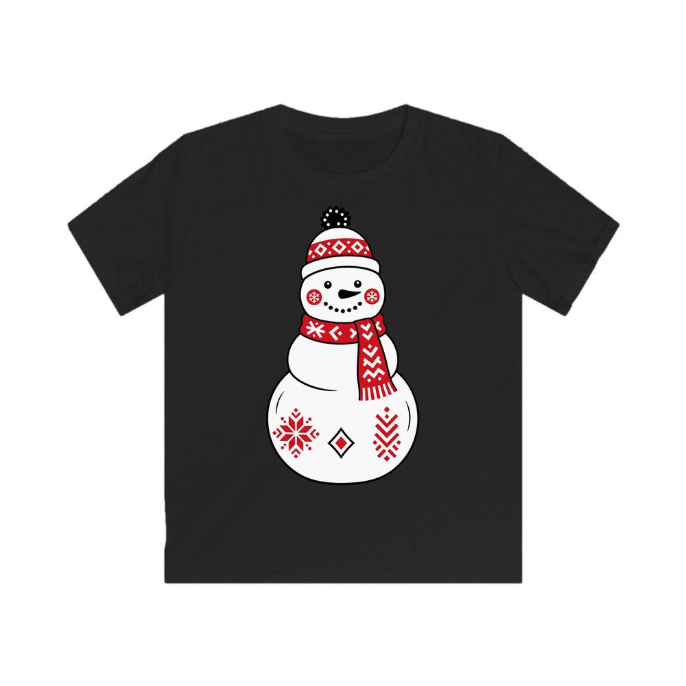 Nordic Folk Snowman personalised kids Christmas tee in black