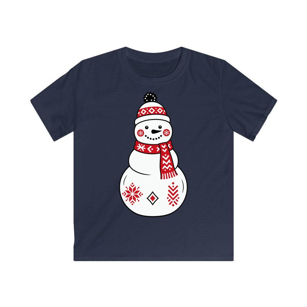 Nordic Folk Snowman personalised kids Christmas tee in navy