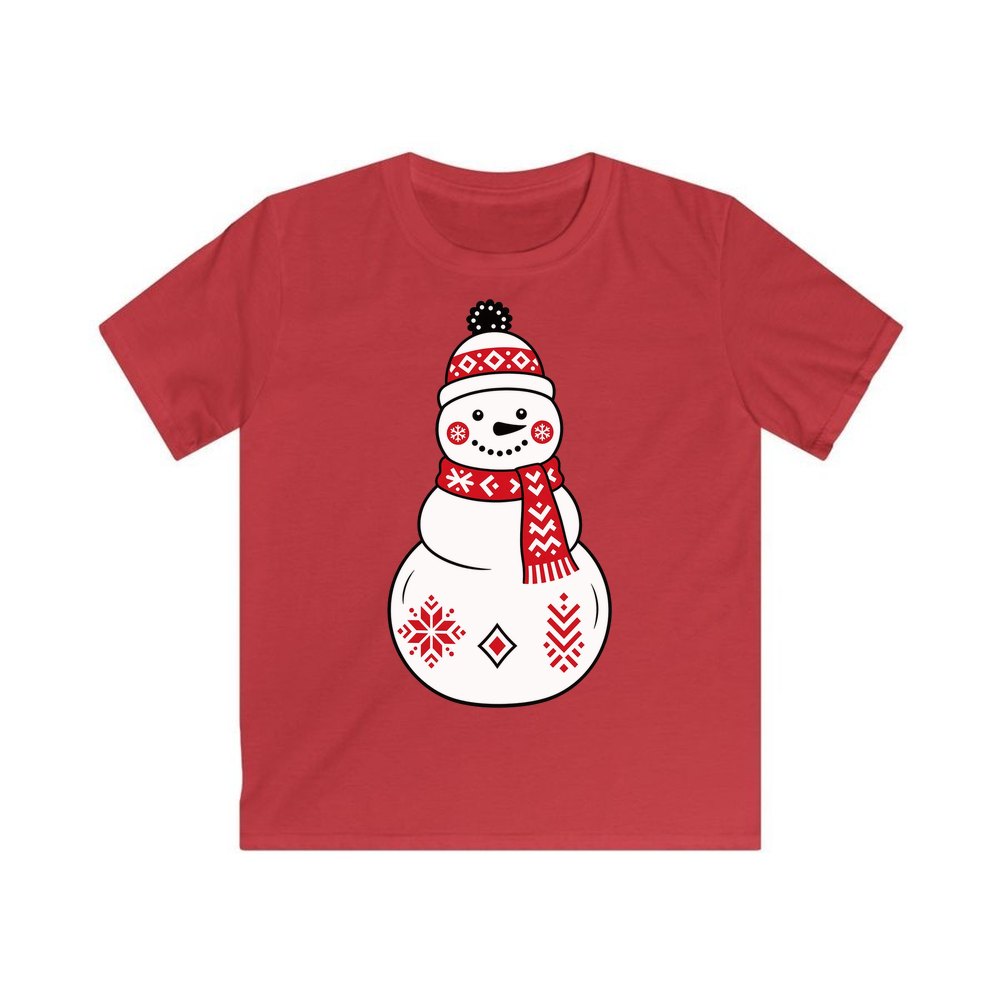 Nordic Folk Snowman personalised kids Christmas tee in red