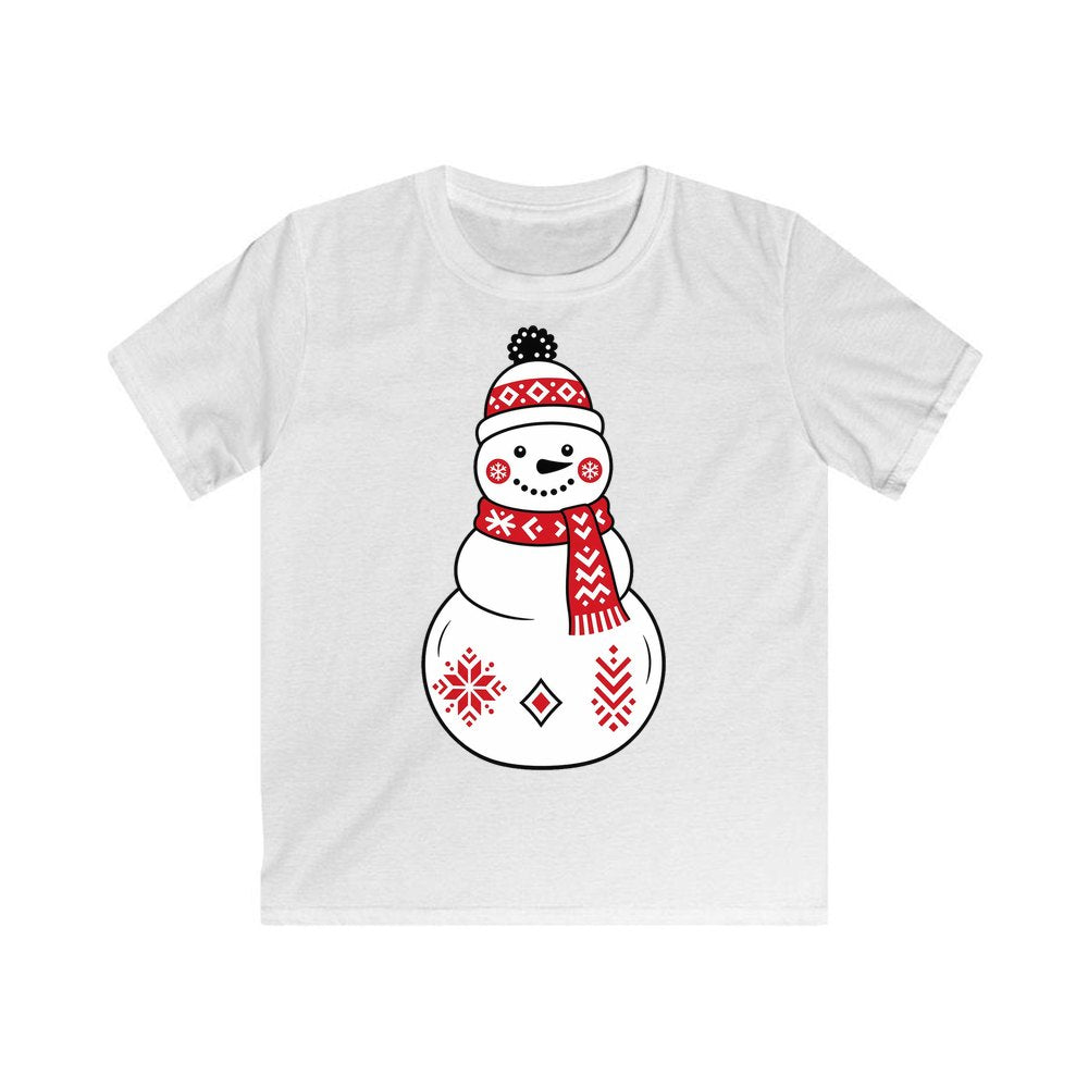 Nordic Folk Snowman personalised kids Christmas tee in white