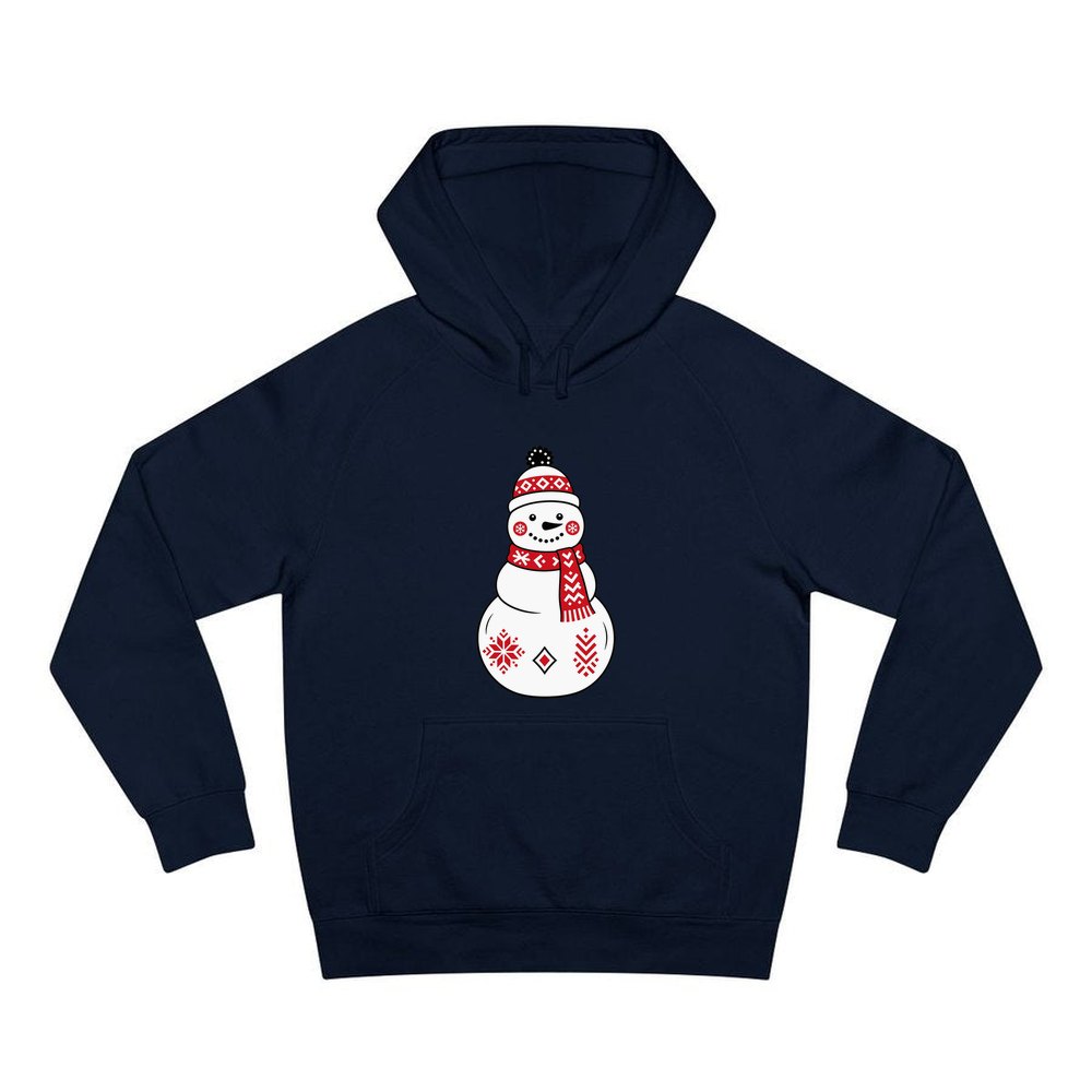 Nordic Folk Snowman personalised Christmas hoodie in navy