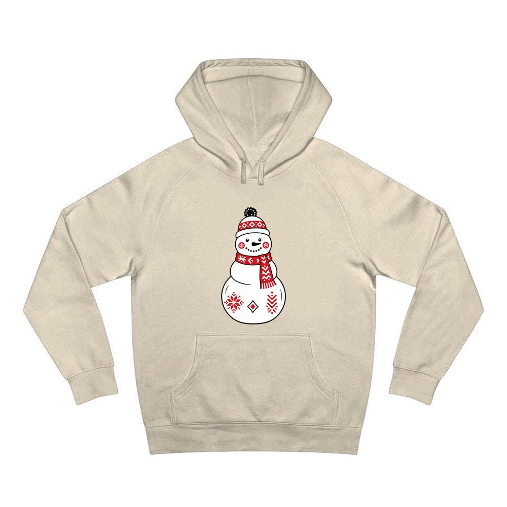 Nordic Folk Snowman personalised Christmas hoodie in sand