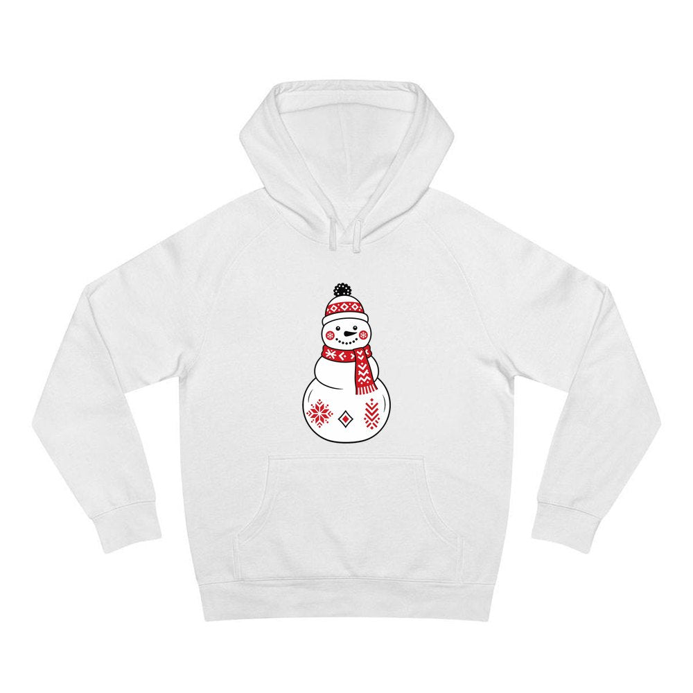 Nordic Folk Snowman personalised Christmas hoodie in white