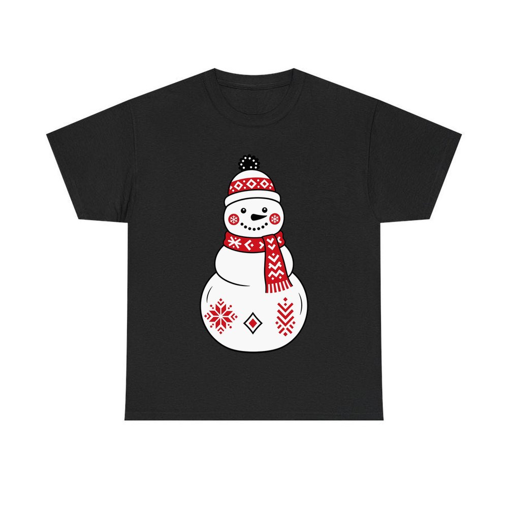 Nordic Folk Snowman personalised Christmas T-shirt in black