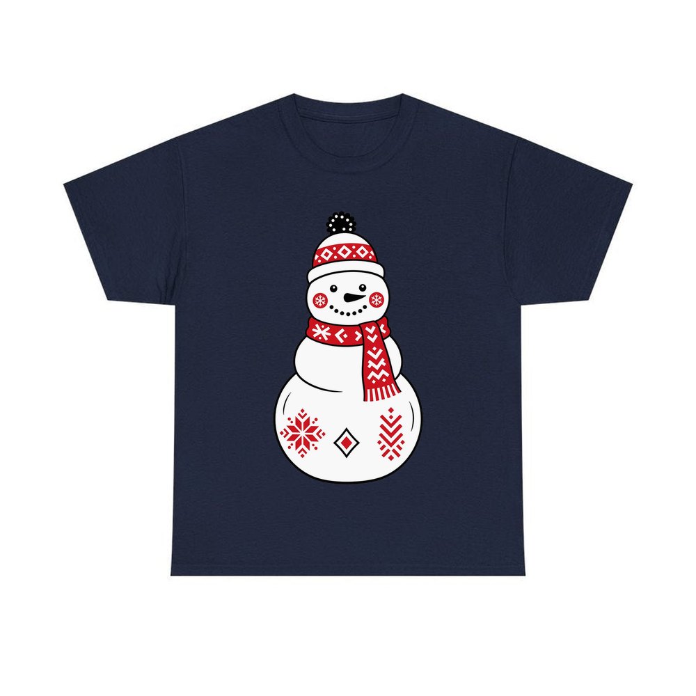 Nordic Folk Snowman personalised Christmas T-shirt in navy