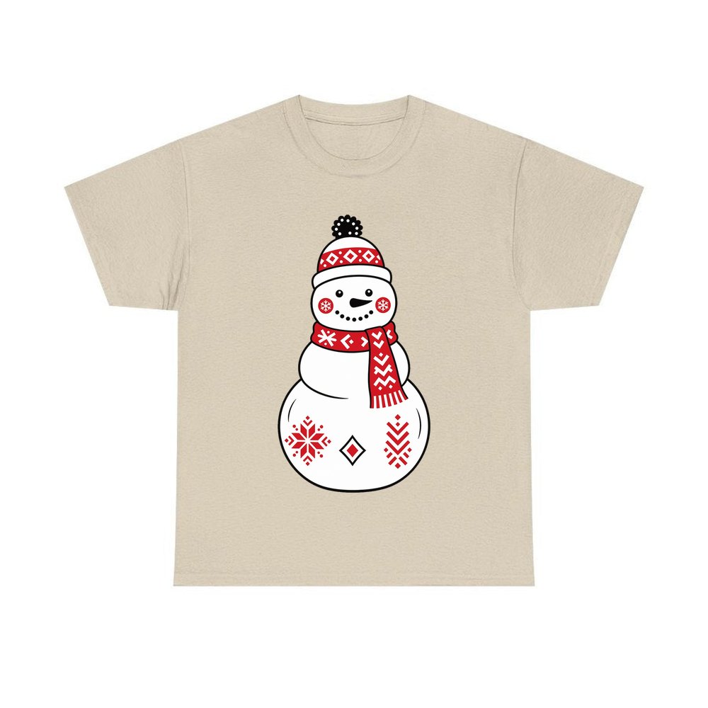 Nordic Folk Snowman personalised Christmas T-shirt in sand