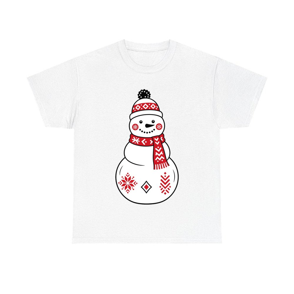 Nordic Folk Snowman personalised Christmas T-shirt in white