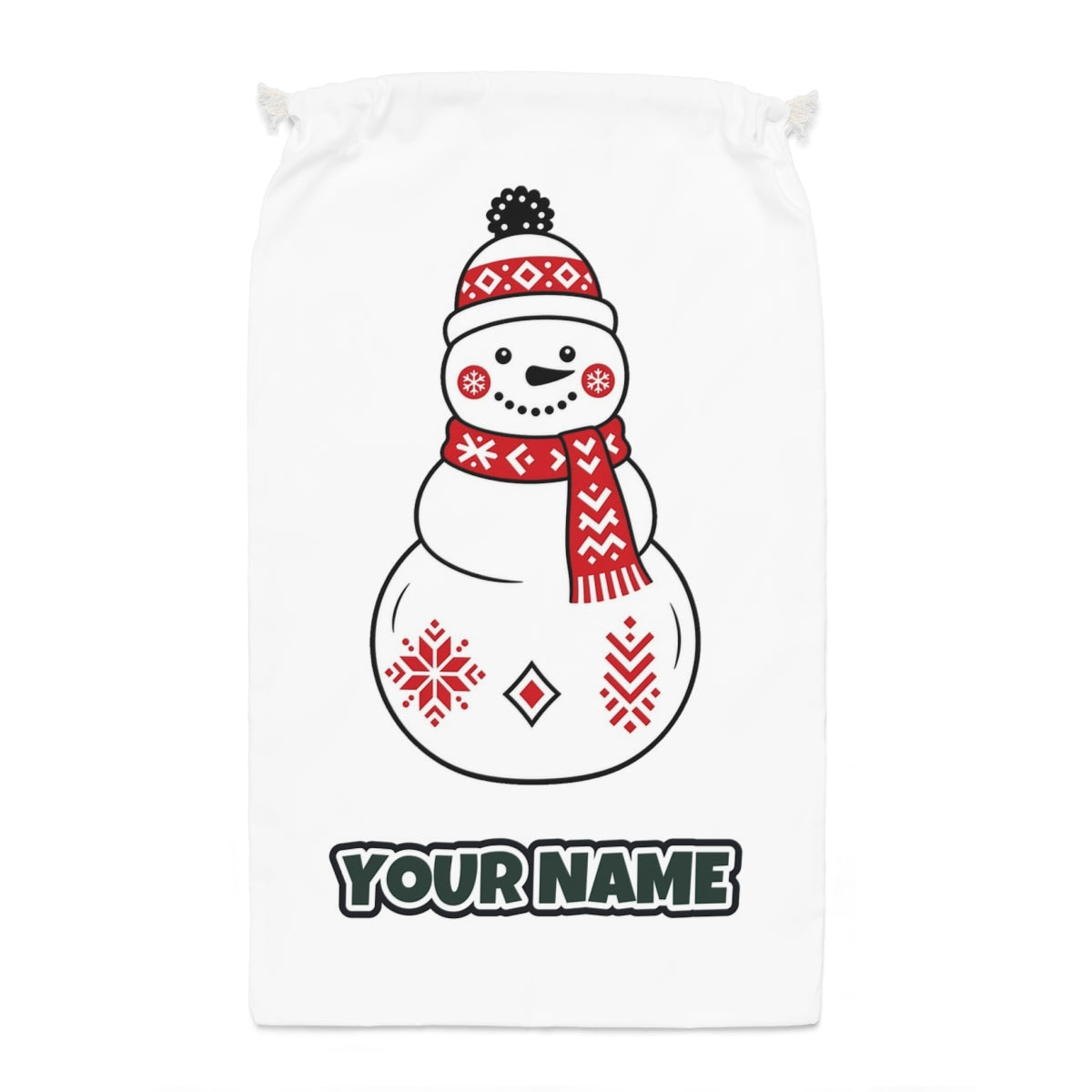 Nordic Folk Snowman Santa sack laid flat, showing the full print