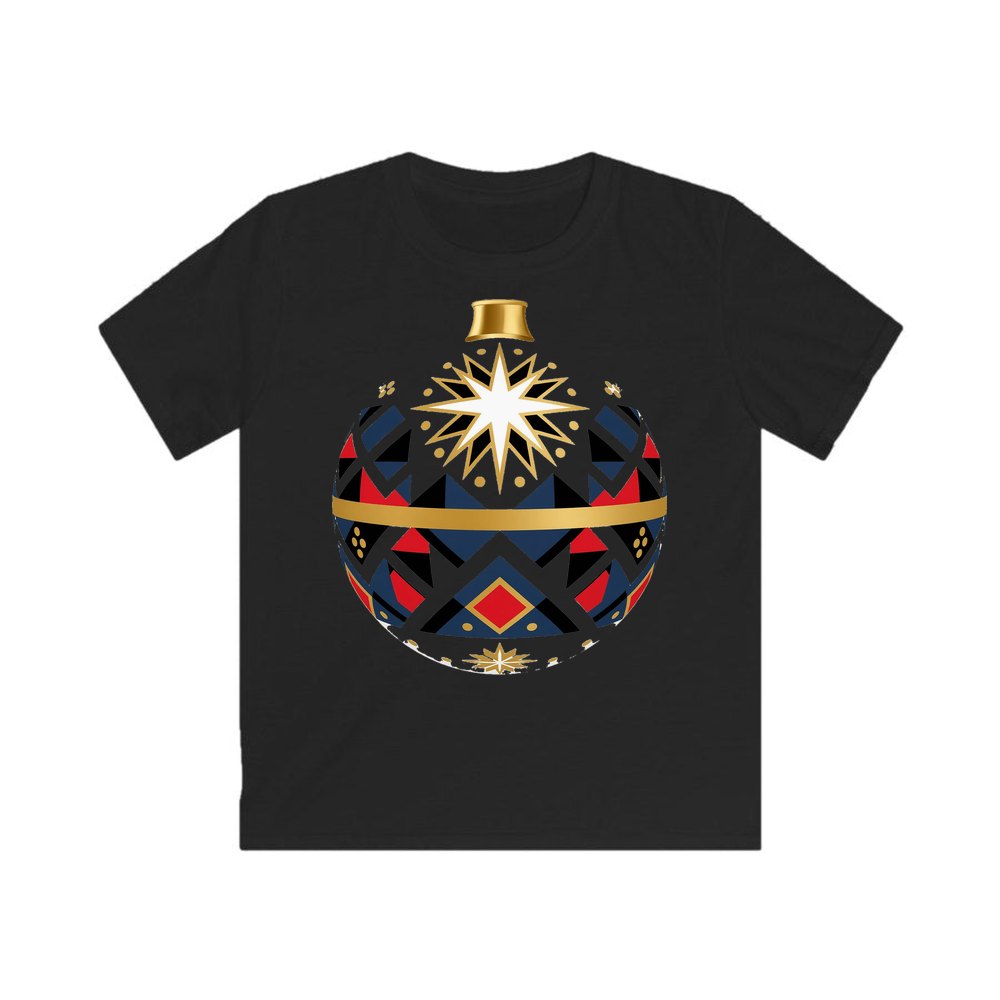 Nordic Geometric Bauble personalised kids Christmas tee in black