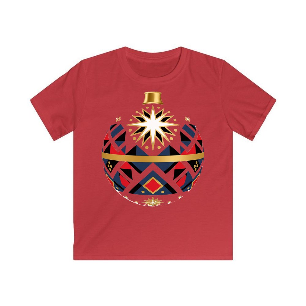 Nordic Geometric Bauble personalised kids Christmas tee in red