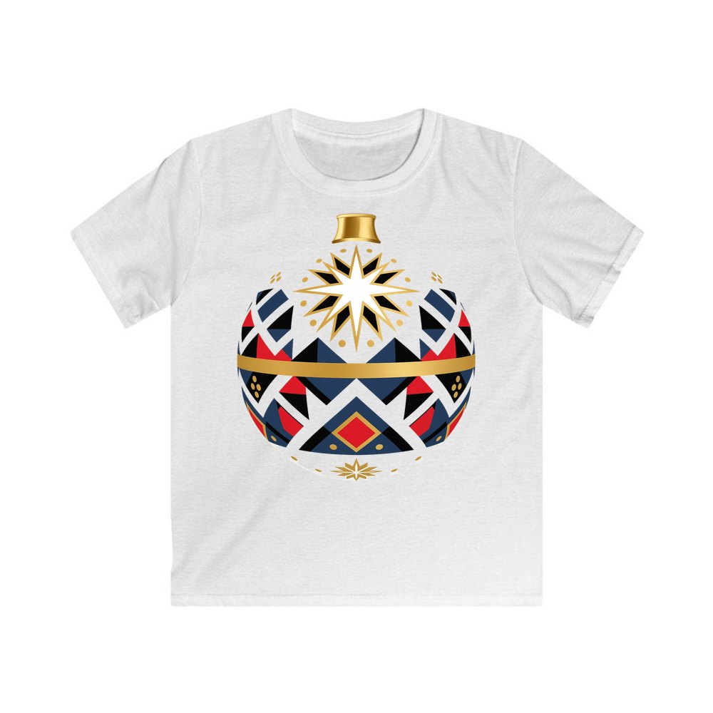 Nordic Geometric Bauble personalised kids Christmas tee in white