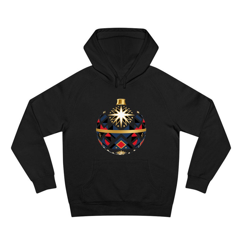 Nordic Geometric Bauble personalised Christmas hoodie in black