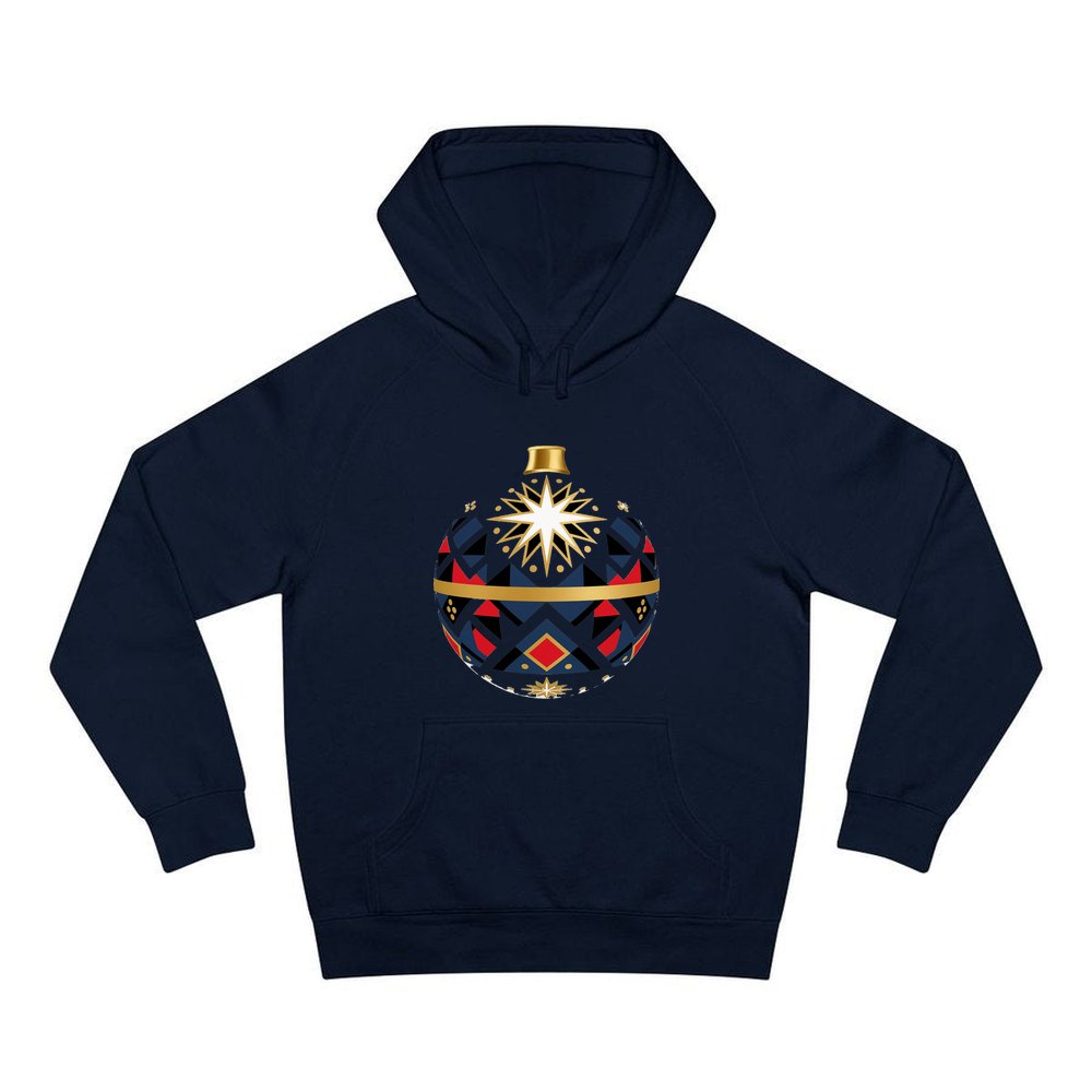 Nordic Geometric Bauble personalised Christmas hoodie in navy