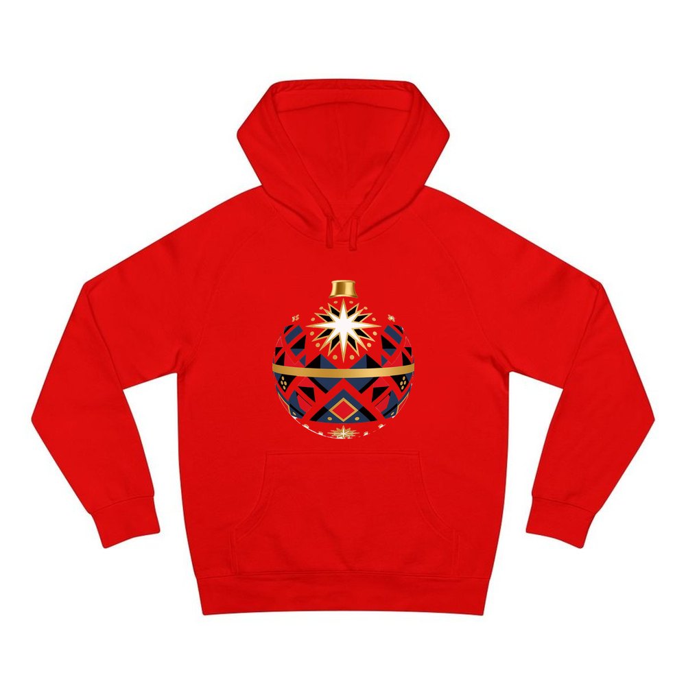 Nordic Geometric Bauble personalised Christmas hoodie in red