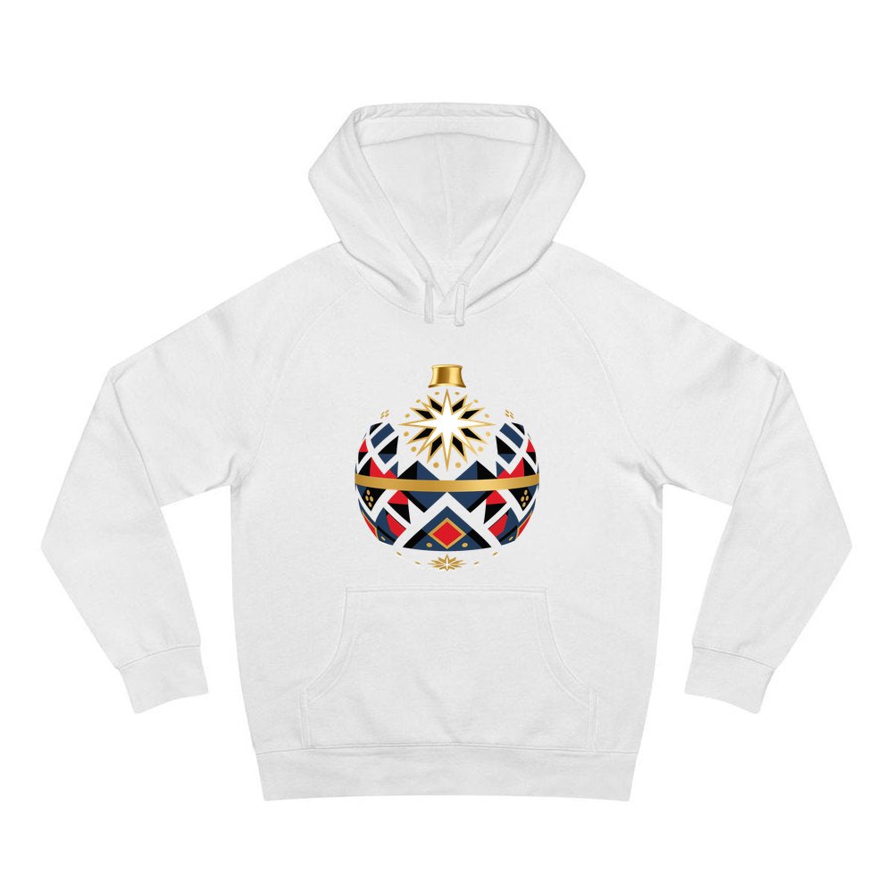 Nordic Geometric Bauble personalised Christmas hoodie in white