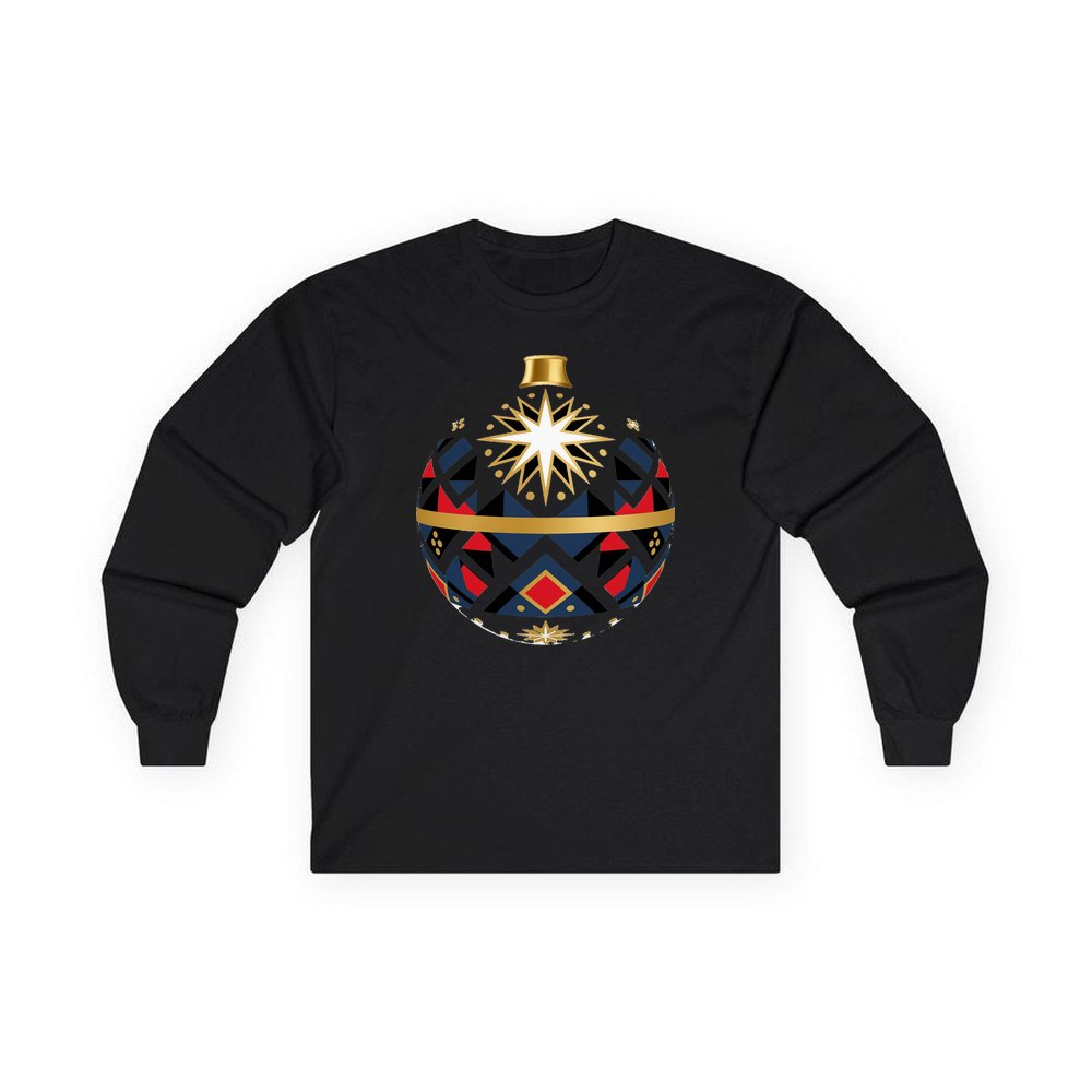 Nordic Geometric Bauble personalised long sleeve Christmas T-shirt in black